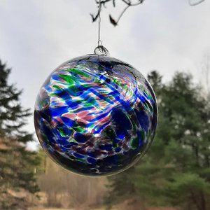 Hanging Glass Ball 4" Diameter Blue, Purple & Green Swirls (1) #151206
